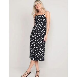 Old Navy Cowl-Neck Black and White Printed Satin Midi Slip Dress